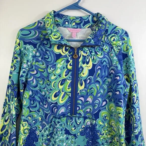 Lilly Pulitzer Skipper Popover Zip Jacket Sea Blue Lilly's Lagoon UPF 50+ Beach - Picture 2 of 12
